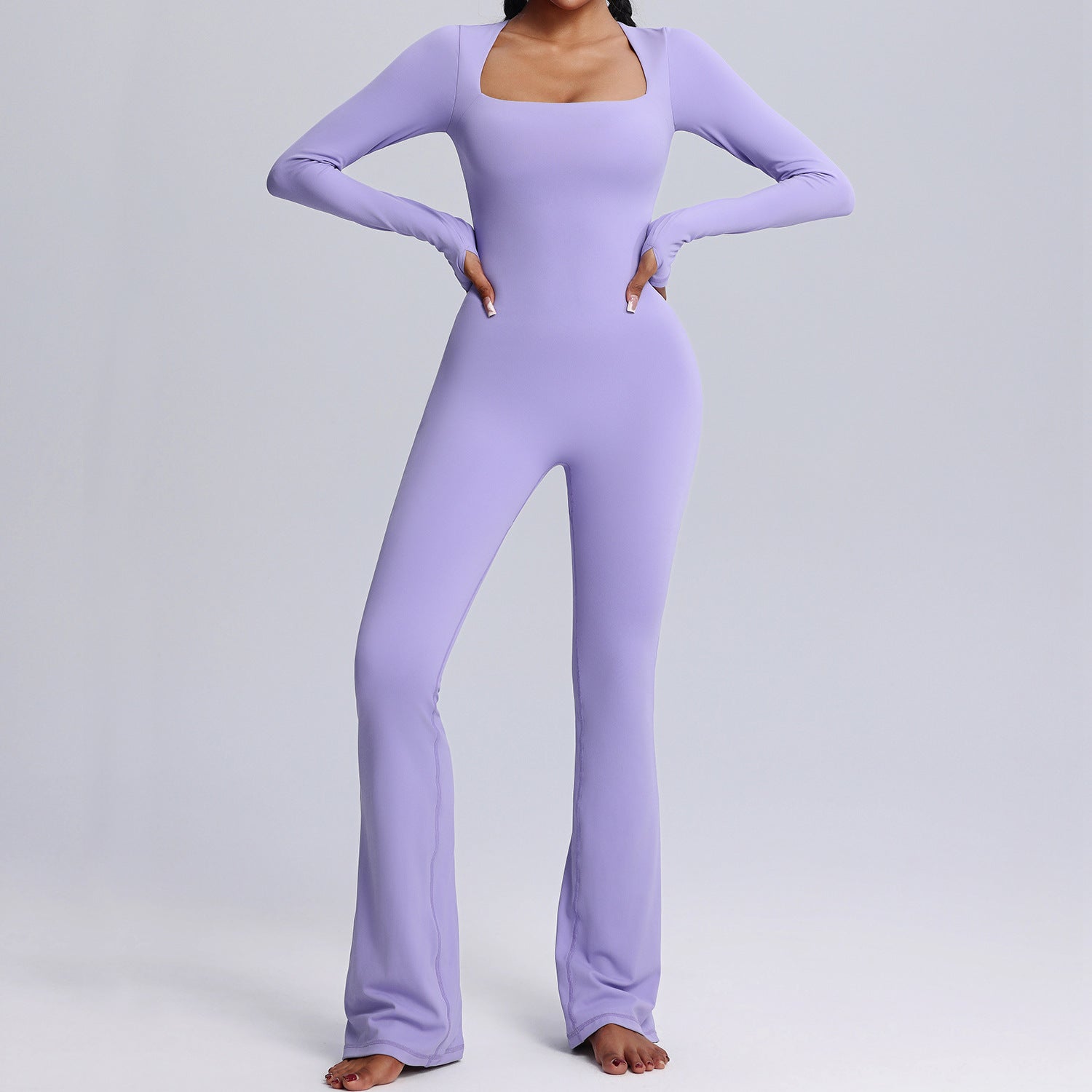 Women’s Long Sleeve Yoga Jumpsuit High Elastic Breathability - Lavender / L - Other