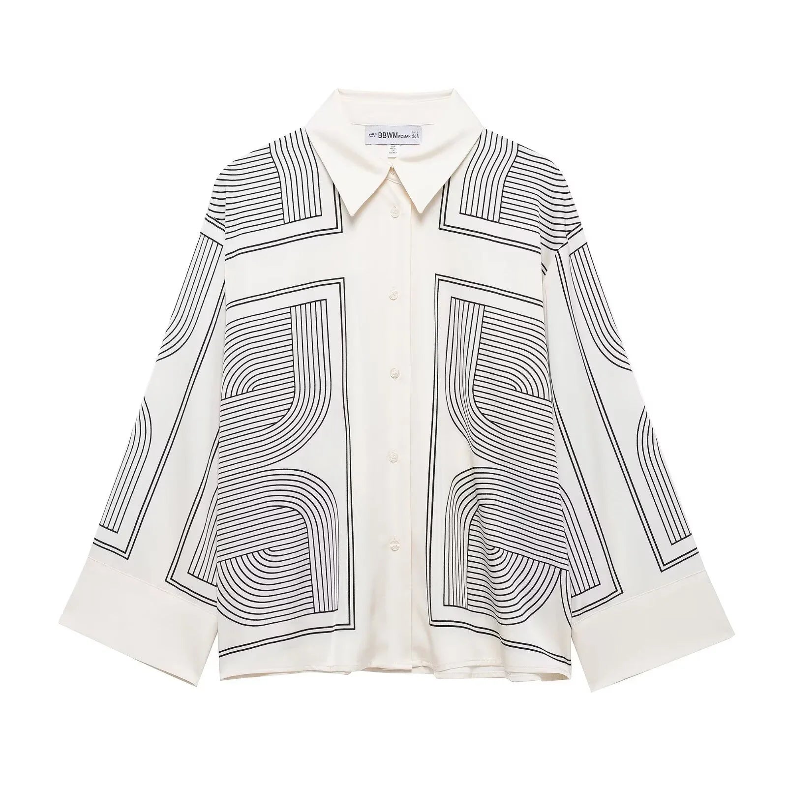 Women’s Loose And Versatile Printed Twill Fabric Shirt High Waisted Pants - shirt / M