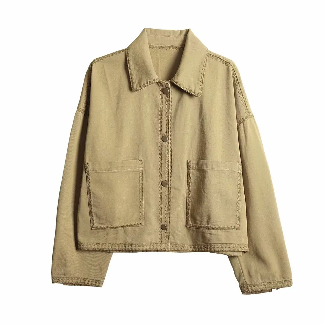 Women’s Loose Casual Polo Collar Long Sleeve Versatile Fashion Shirt Coat - Khaki / L