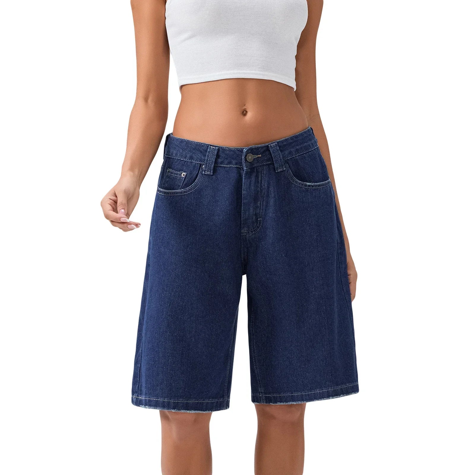 Women’s Loose Denim Shorts - DEEP BLUE / L