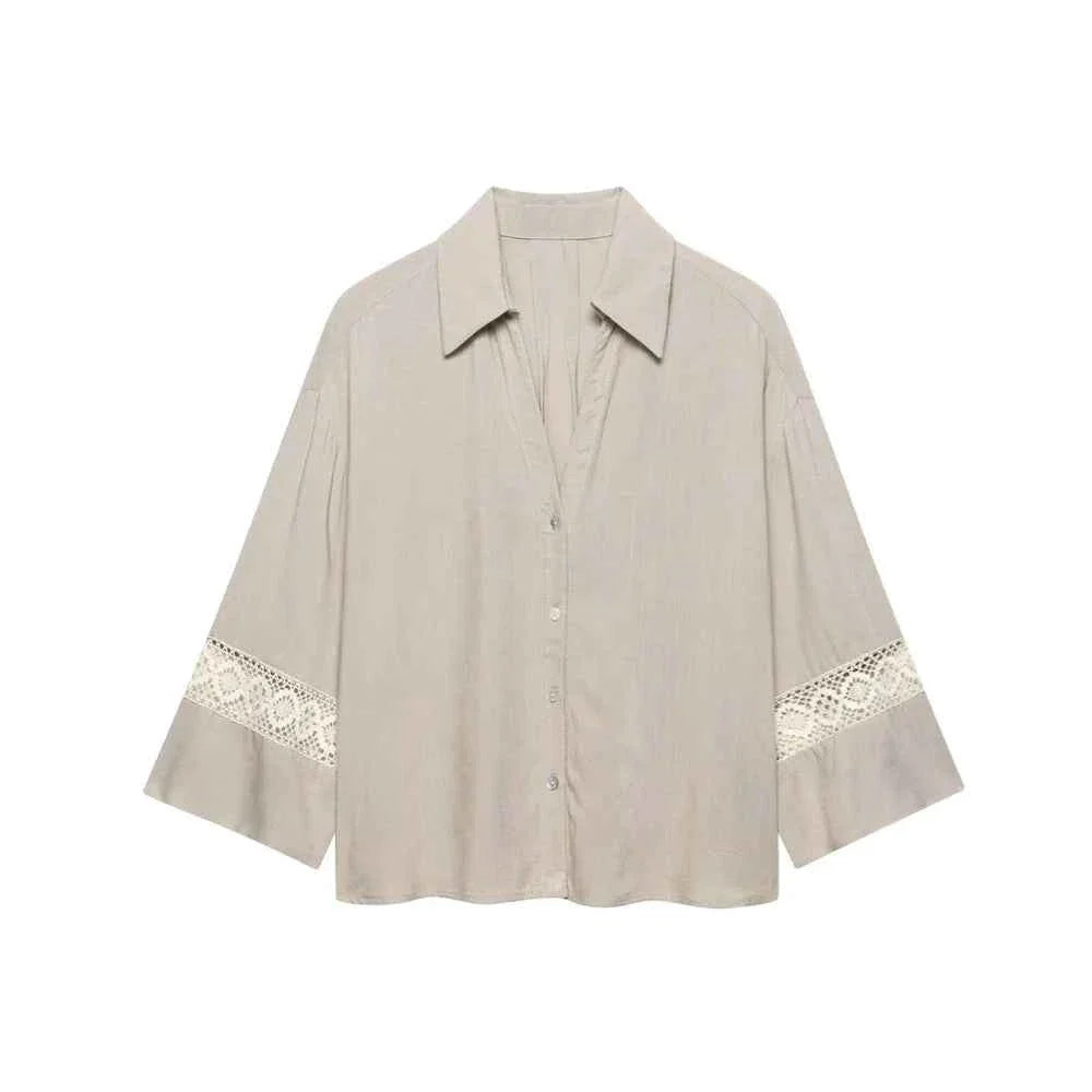 Women's Loose Long Sleeve Collar Casual Shirt Pants Set