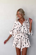Women’s Loose Printed Pullover Half-sleeved Tie High Short Rompers Jumpsuits - 3 / S