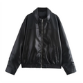 Women’s Mid to Long Length Imitation Leather Pilot Jacket Coat - black / M