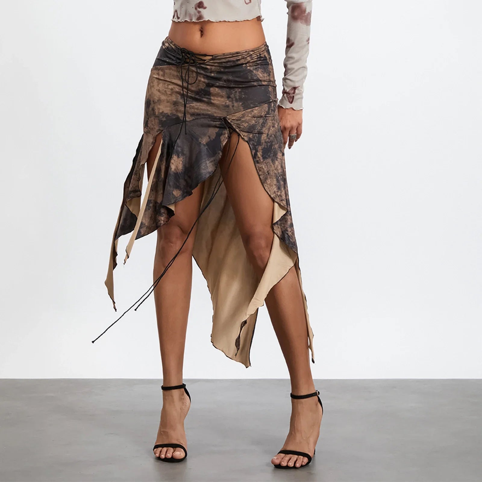 Women’s Midi Skirt Low Waist High Split Vintage