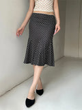 Women’s Midi Skirts Dot Print Low Waist - black / L