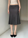 Women’s Midi Skirts Dot Print Low Waist - black / L