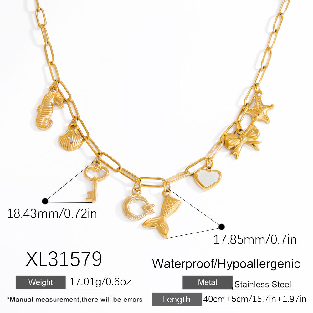 Women’s Non-fading Stainless Steel Electroplated 18K Gold Shell Pearl Necklace - XL31579 / electronic accessories