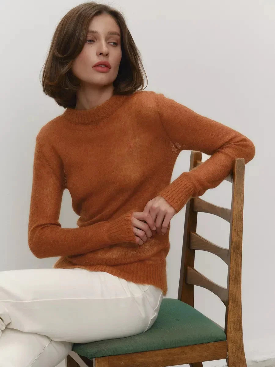 Women’s O-neck Elegant Slim Fit Sweater - Orange / M