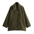 Women’s Oblique Button Loose Batwing Sleeve Jacket - Army green jacket / M