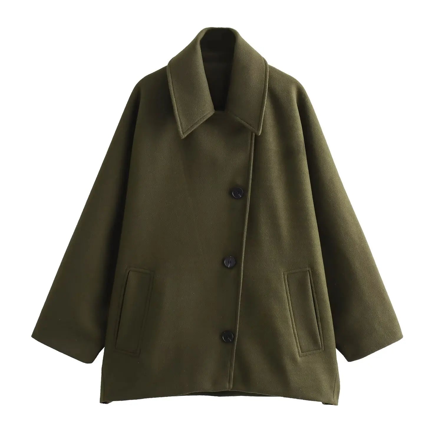 Women’s Oblique Button Loose Batwing Sleeve Jacket - Army green jacket / M
