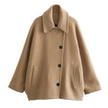 Women’s Oblique Button Loose Batwing Sleeve Jacket - Brown jacket / M