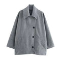 Women’s Oblique Button Loose Batwing Sleeve Jacket - Grey jacket / L