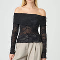 Womens Off Shoulder Sheer Top - black / M