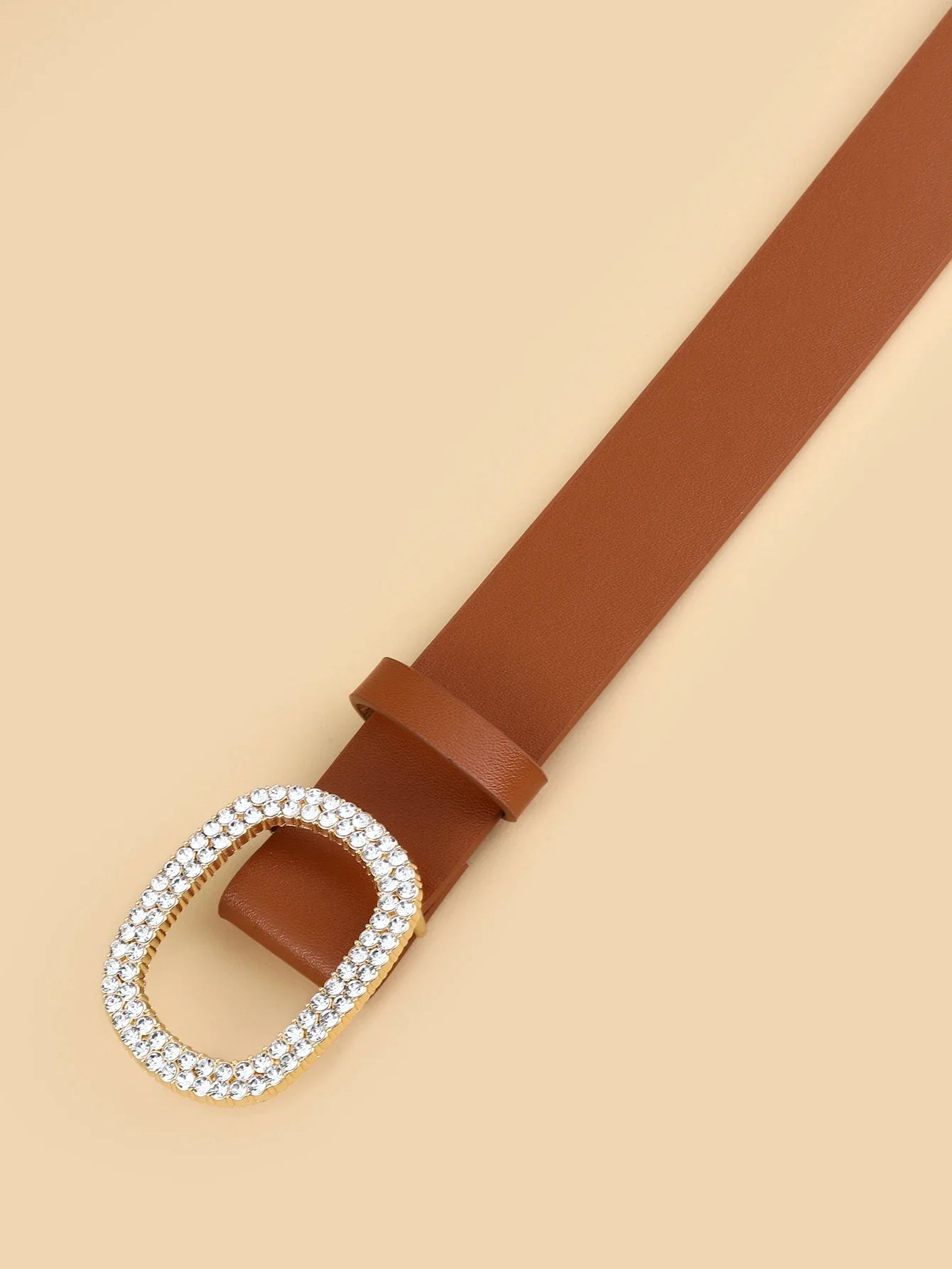 Women’s Oval Diamond Buckle Head Belt - camel / 110cm