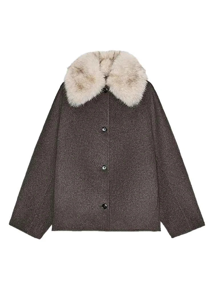 Women's Overcoat Faux Fur Collar Full Sleeve Single Breasted