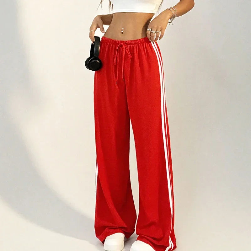 Women’s Pants Streetwear Basic Straight Loose Casual Slim Trousers - Red / S