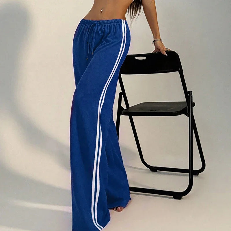 Women’s Pants Streetwear Basic Straight Loose Casual Slim Trousers - Blue / L