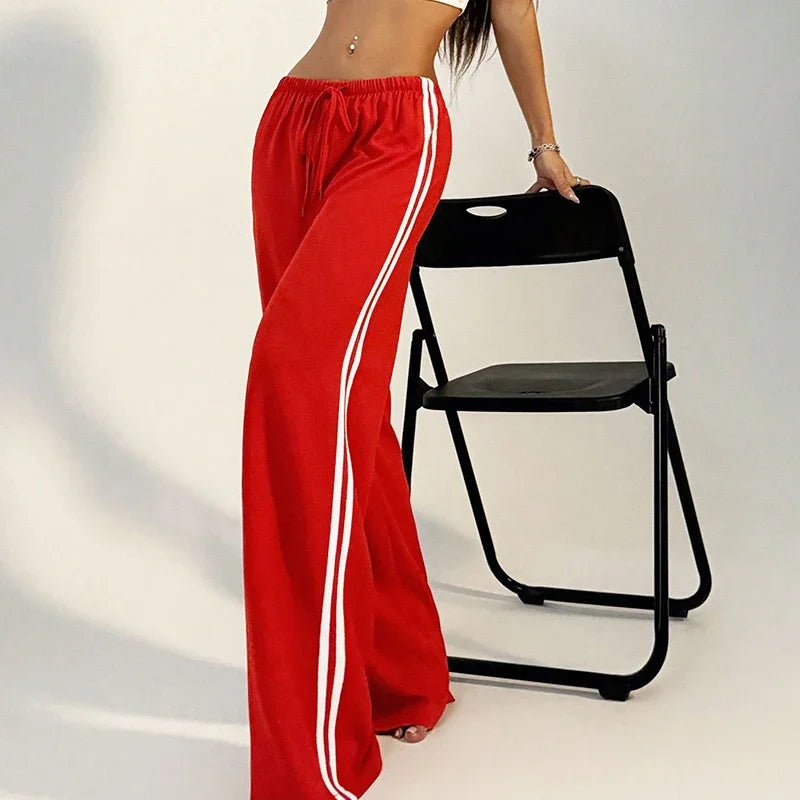 Women’s Pants Streetwear Basic Straight Loose Casual Slim Trousers - Red / S