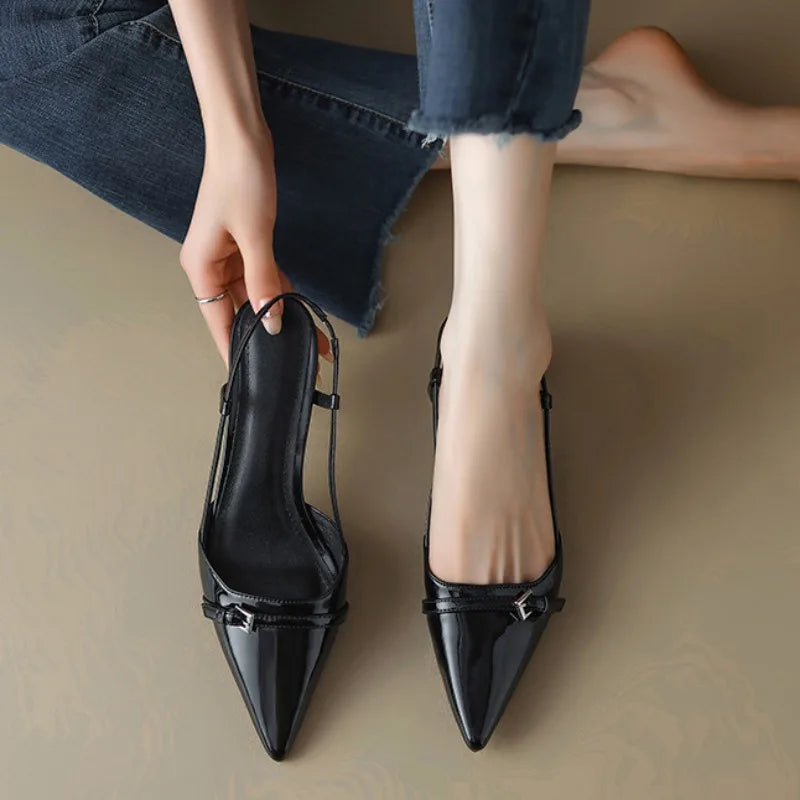 Women’s Patent Leather Slip on Pointed Toe Sandals