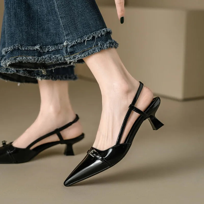 Women’s Patent Leather Slip on Pointed Toe Sandals
