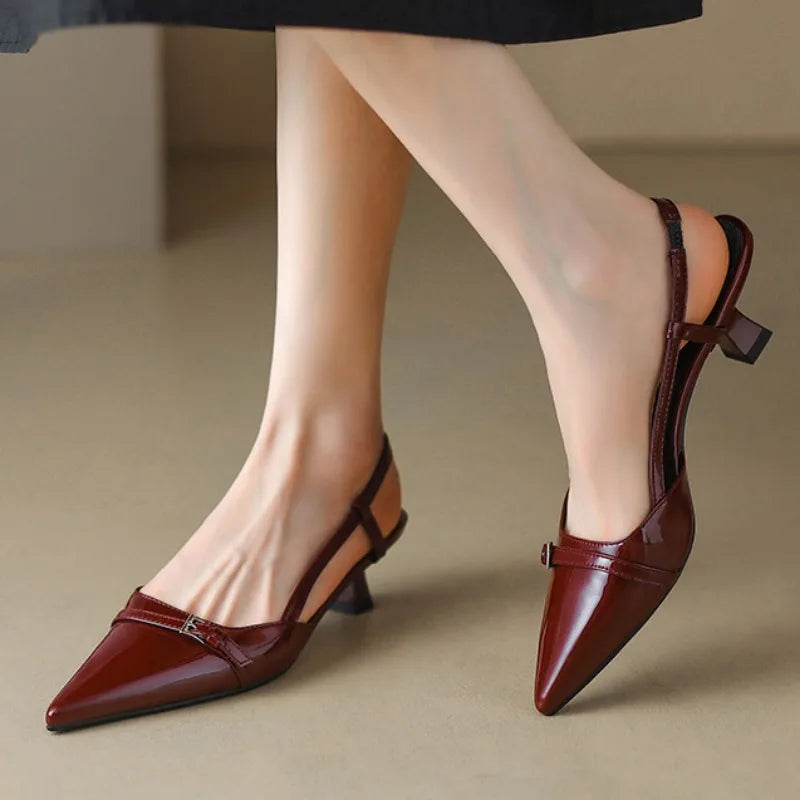 Women’s Patent Leather Slip on Pointed Toe Sandals