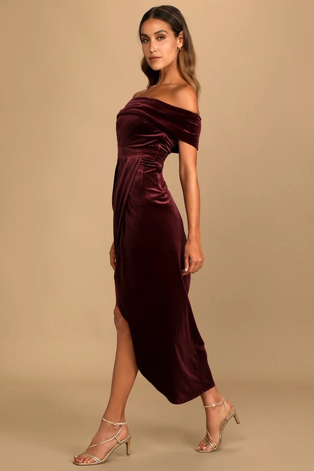 Women’s Personalized Velvet Off-shoulder Dress - Wine Red / L - electronic accessories