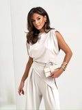 Women’s Pleated Asymmetry Top Pants Suit