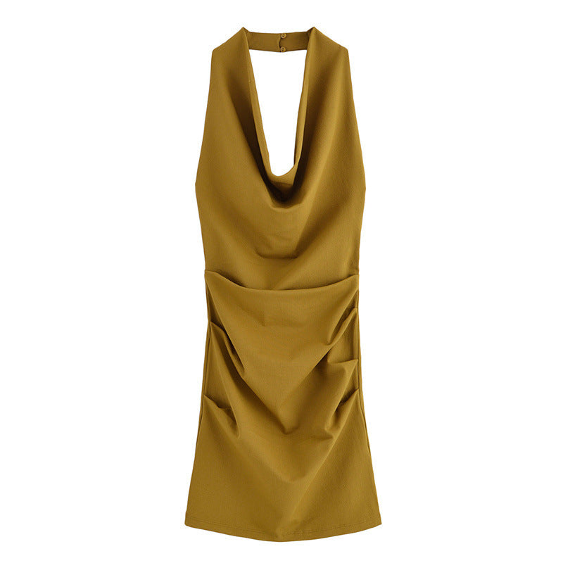 Women’s Pleated Hanging Collar Dress - Other