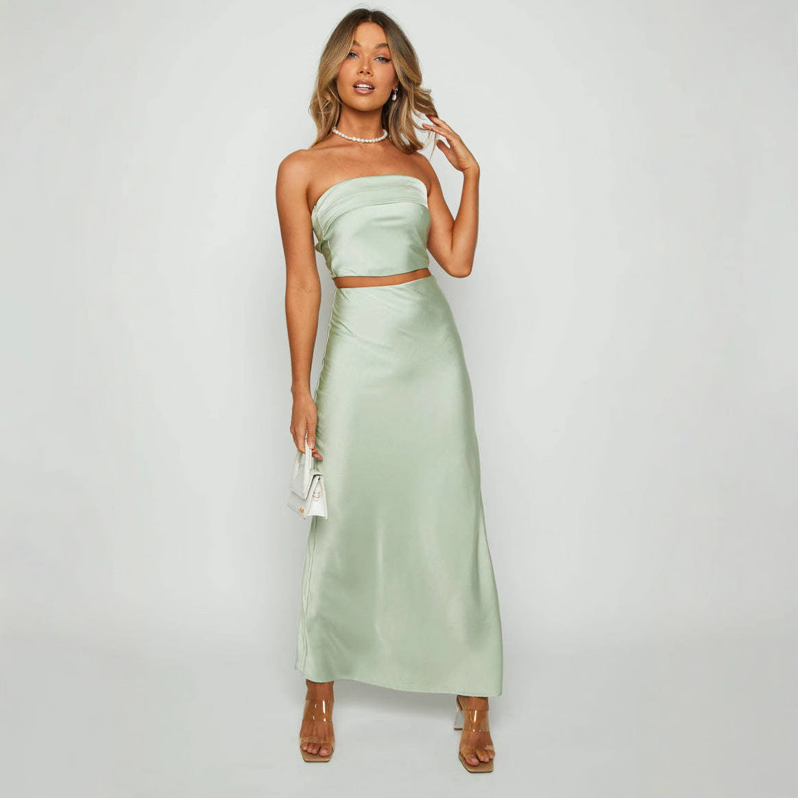 Women’s Print Chest-wrapped Floral Slit Skirt - Other