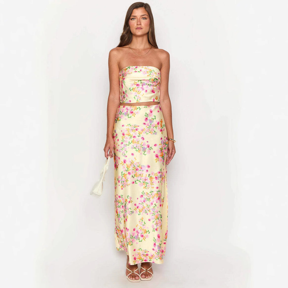 Women’s Print Chest-wrapped Floral Slit Skirt - Other