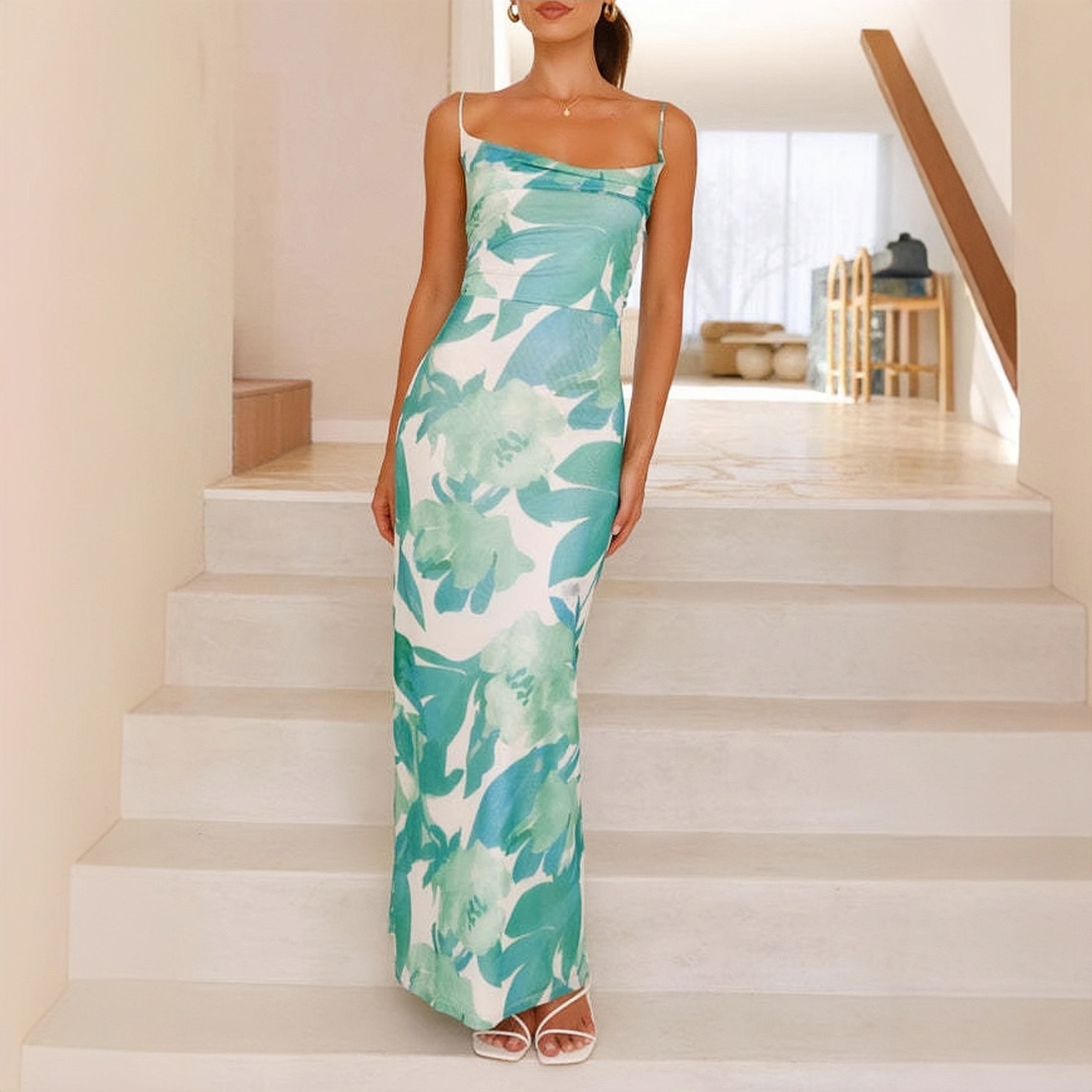 Women’s Printed Sleeveless Slim Hip Dress - Other