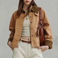 Women's Retro Khaki Corduroy Collar Barn Jacket