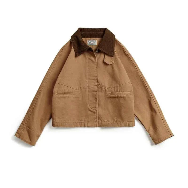 Women's Retro Khaki Corduroy Collar Barn Jacket