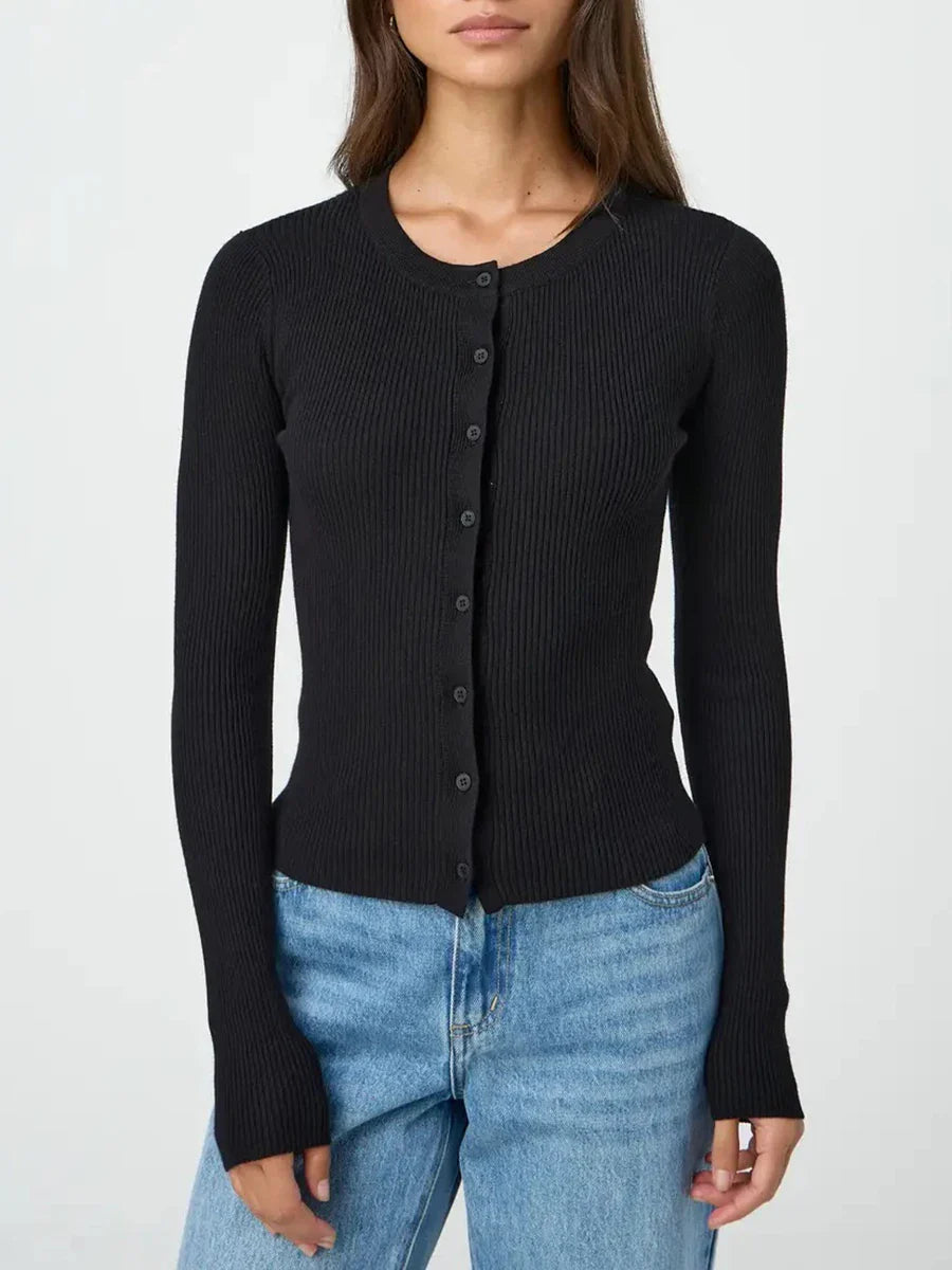 Women’s Ribbed Cardigan Top - black / S