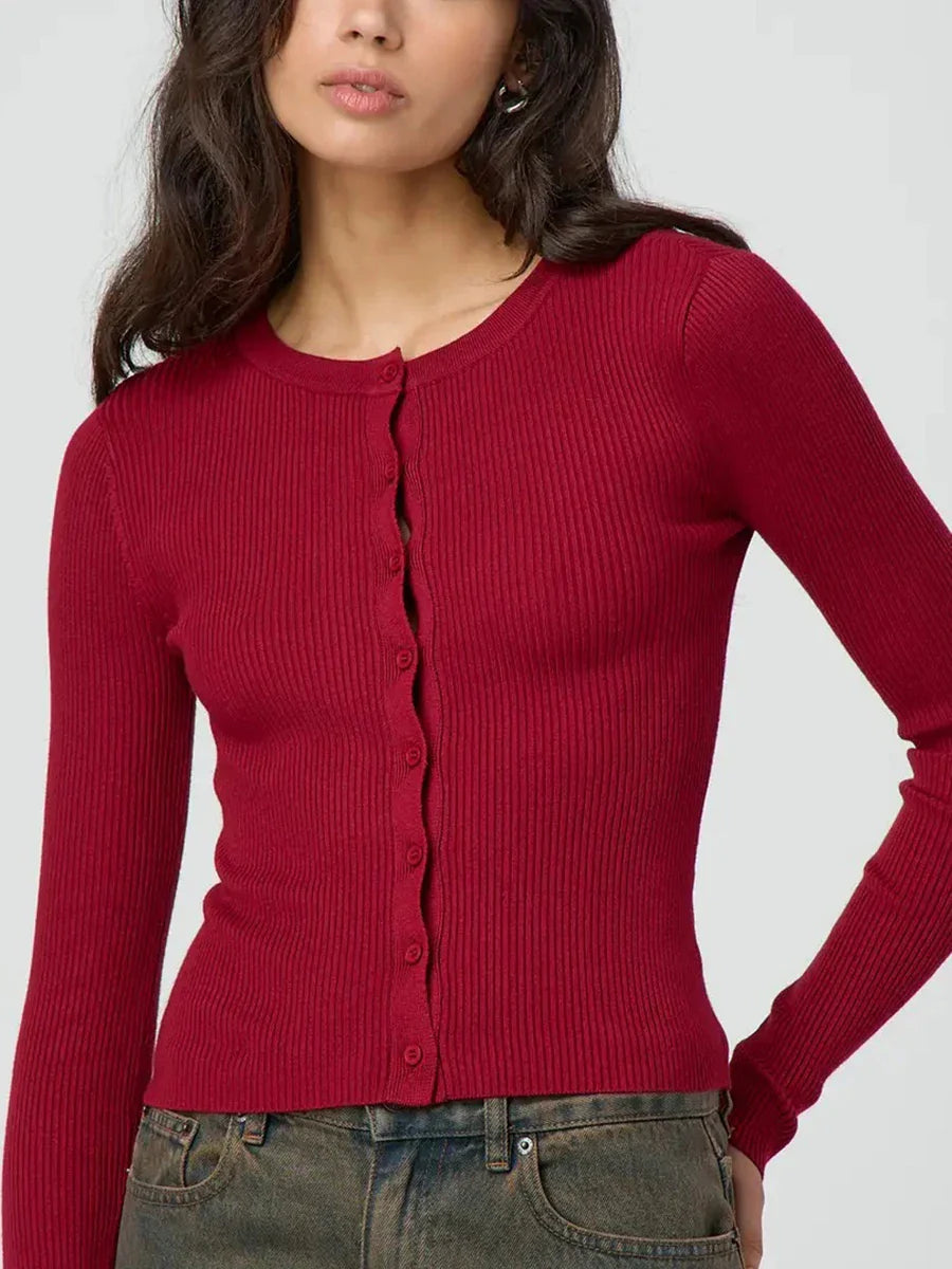 Women’s Ribbed Cardigan Top - Burgundy / S