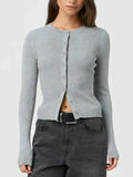 Women’s Ribbed Cardigan Top - Light Grey / S
