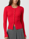 Women’s Ribbed Cardigan Top - Red / L
