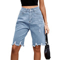 Women’s Ripped Bermuda Denim Shorts - SKY BLUE / M