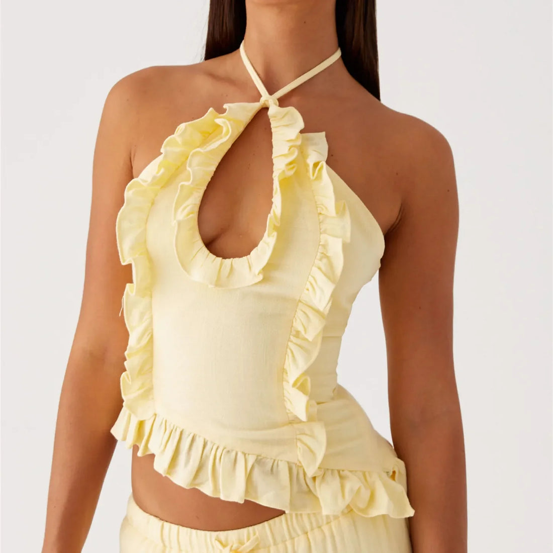 Womens Ruffle Halter Crop Top