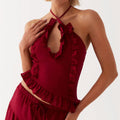 Womens Ruffle Halter Crop Top