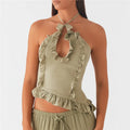 Womens Ruffle Halter Crop Top - E / S