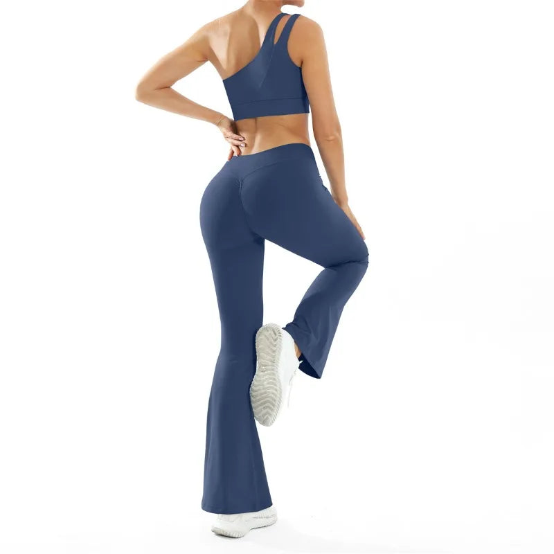 Women’s Seamless Yoga Set Naked Sensation Single Shoulder Bra & Breathable Quick-Dry Slim Pants