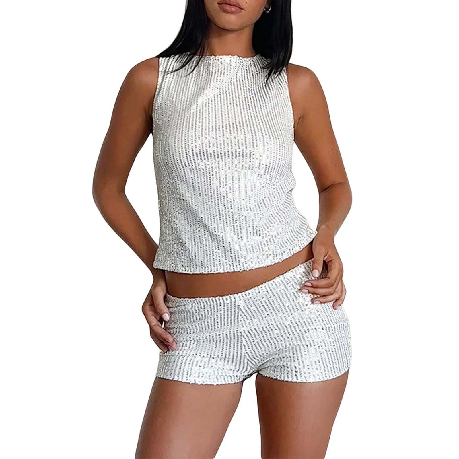 Women’s Sequin Glitter Tank Top - Silver / M