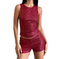 Women’s Sequin Glitter Tank Top - Claret / M
