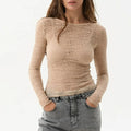 Womens Sheer Lace Top - Khaki / L