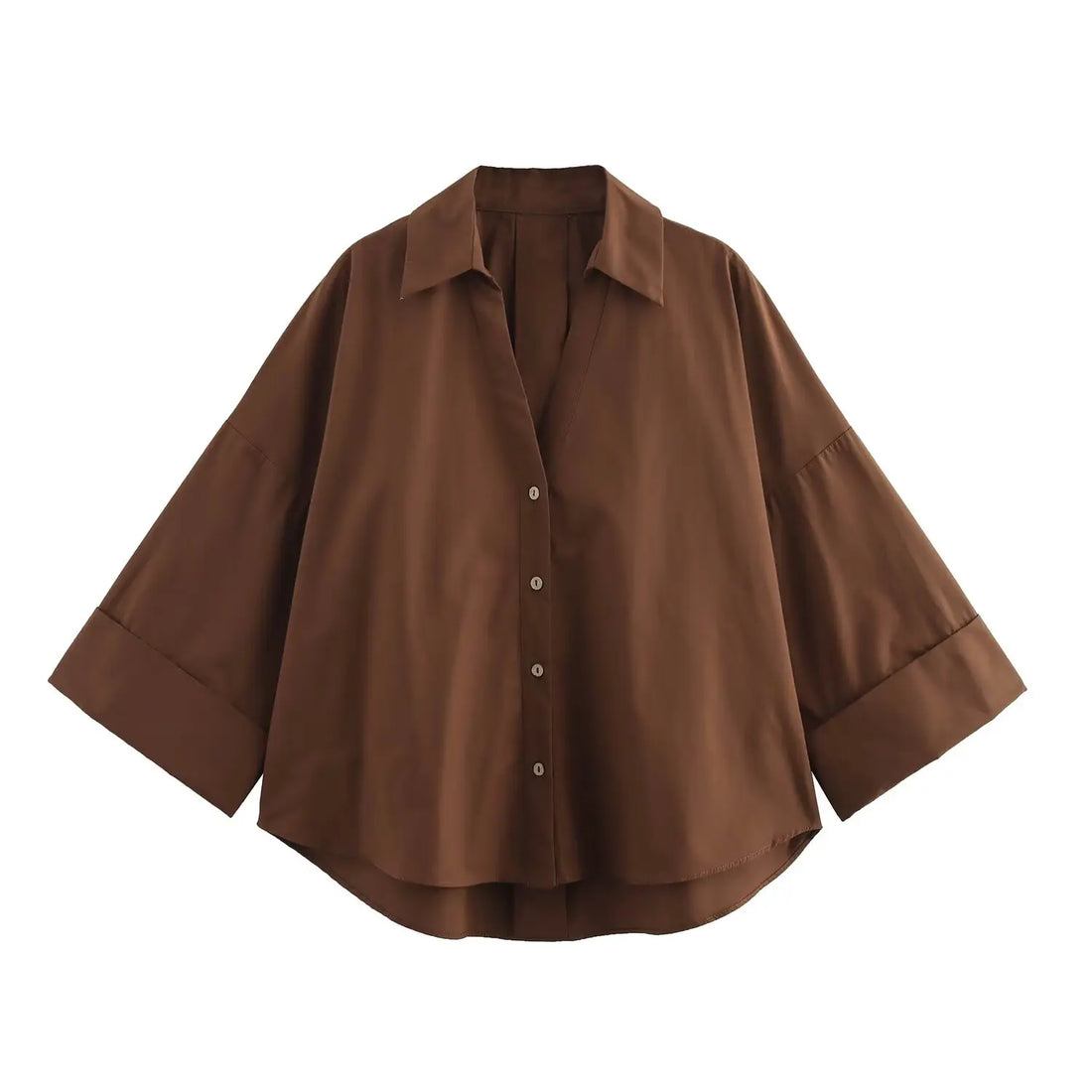 Women’s Shirt Simple Wide Sleeve Comfortable Long - brown / L