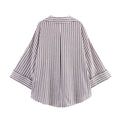 Women's Shirt With a Collar and Wide Sleeves Simple Stripes Single Breasted Shirt