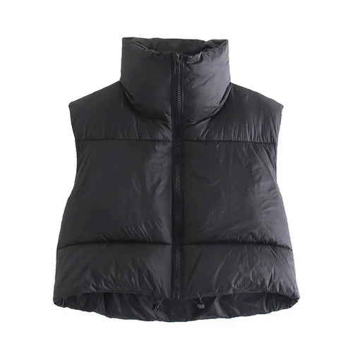 Women’s Short Cotton Down Vest Stand-up Collar - M / Black - Other