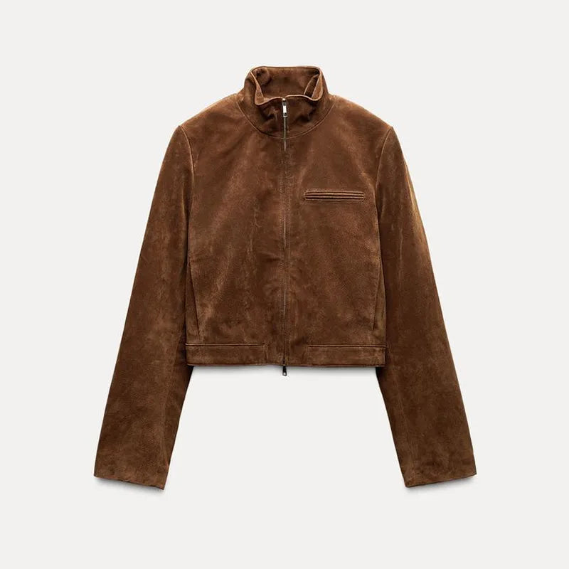Women’s Short Suede Jacket - Brown / M