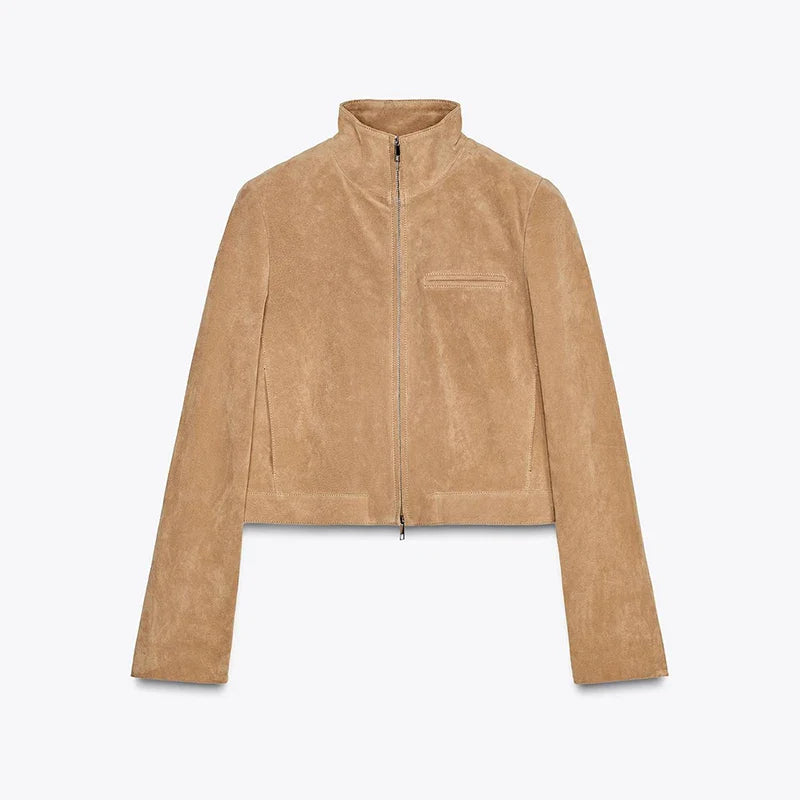 Women’s Short Suede Jacket - Khakli / S